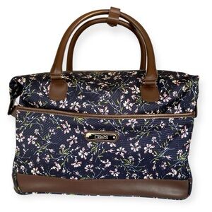 Chaps Floral Weekender Bag Navy Brown Travel Duffle FC 187446